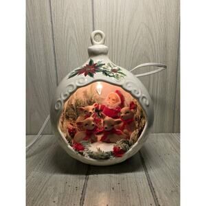 Vintage Handmade Christmas Ornament Lighted Diorama Old World Santa & Deer Large